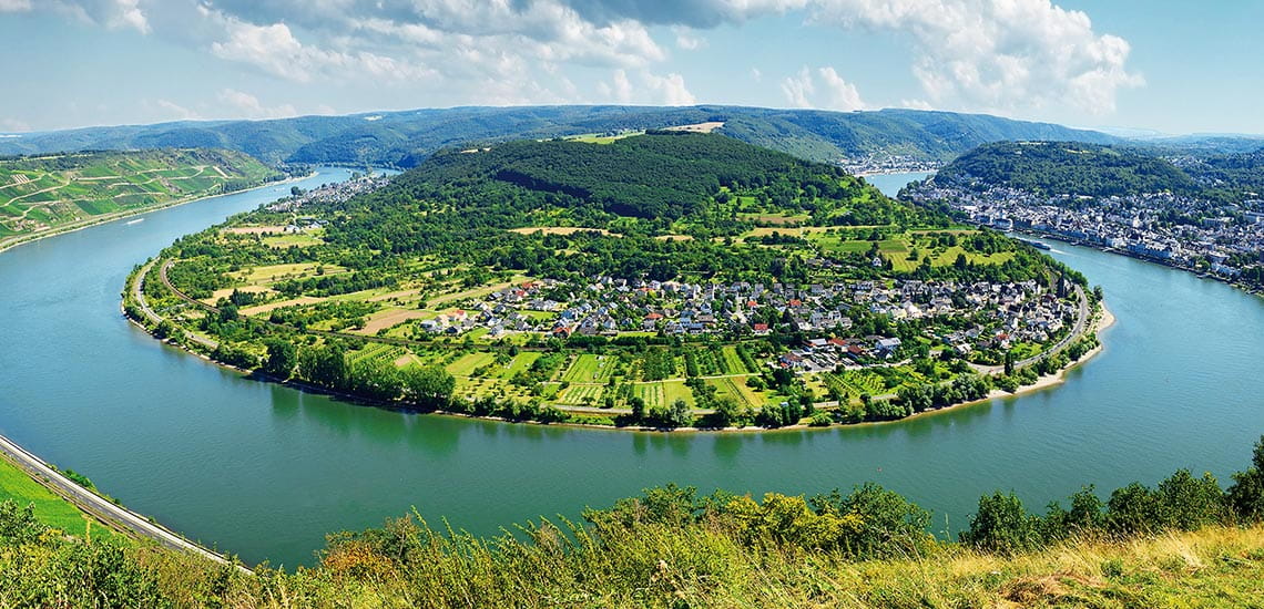 A view towards Boppard on the Rhine river in Germany